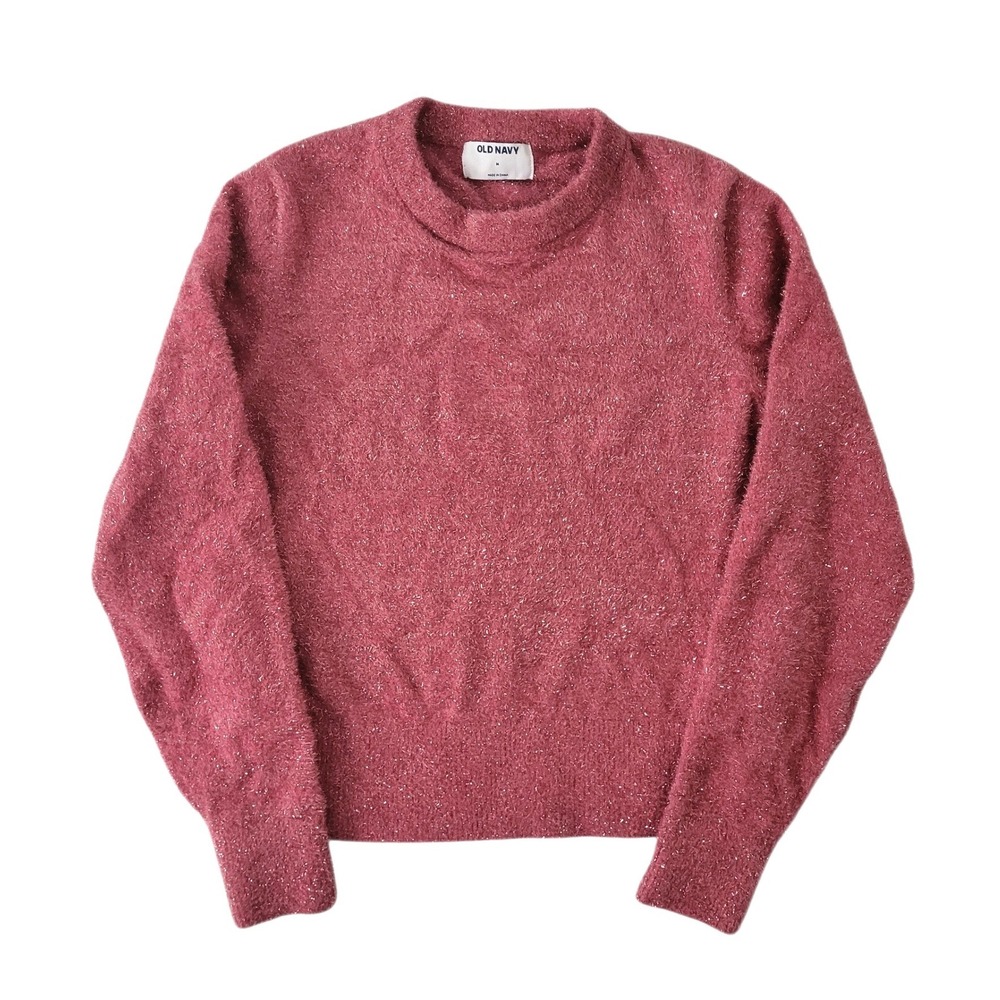Old Navy Sweater Long Sleeve Women's Medium Pink Sparkle Crew Neck Glittery M